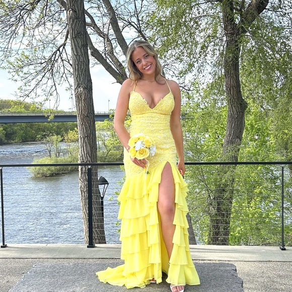 Yellow Ruffle Prom Dress - Picture 1 of 4